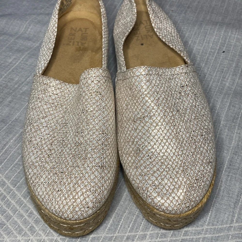 Naturalizer Thea 3 Leather Espadrille Comfort Slip On  Beige Shimmer Size 8.5